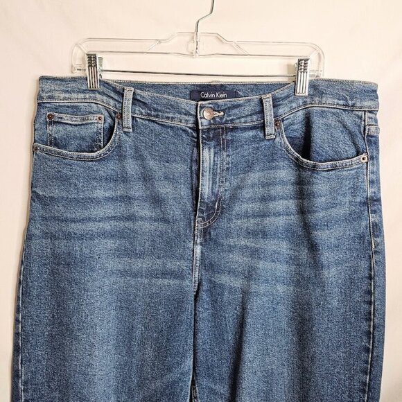 Women's CALVIN KLEIN Straight Leg Jeans Pants MEDIUM WASH BLUE size 16 High Rise - Picture 3 of 7